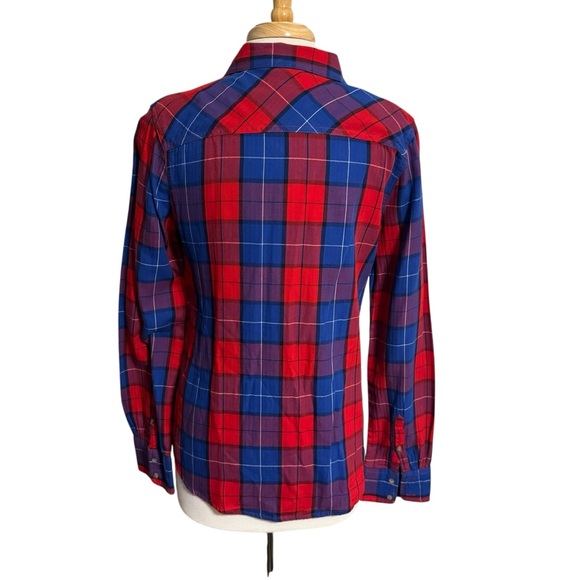 Merona Red and Blue Plaid Women's Flannel Button Down Shirt size Medium - Picture 4 of 4